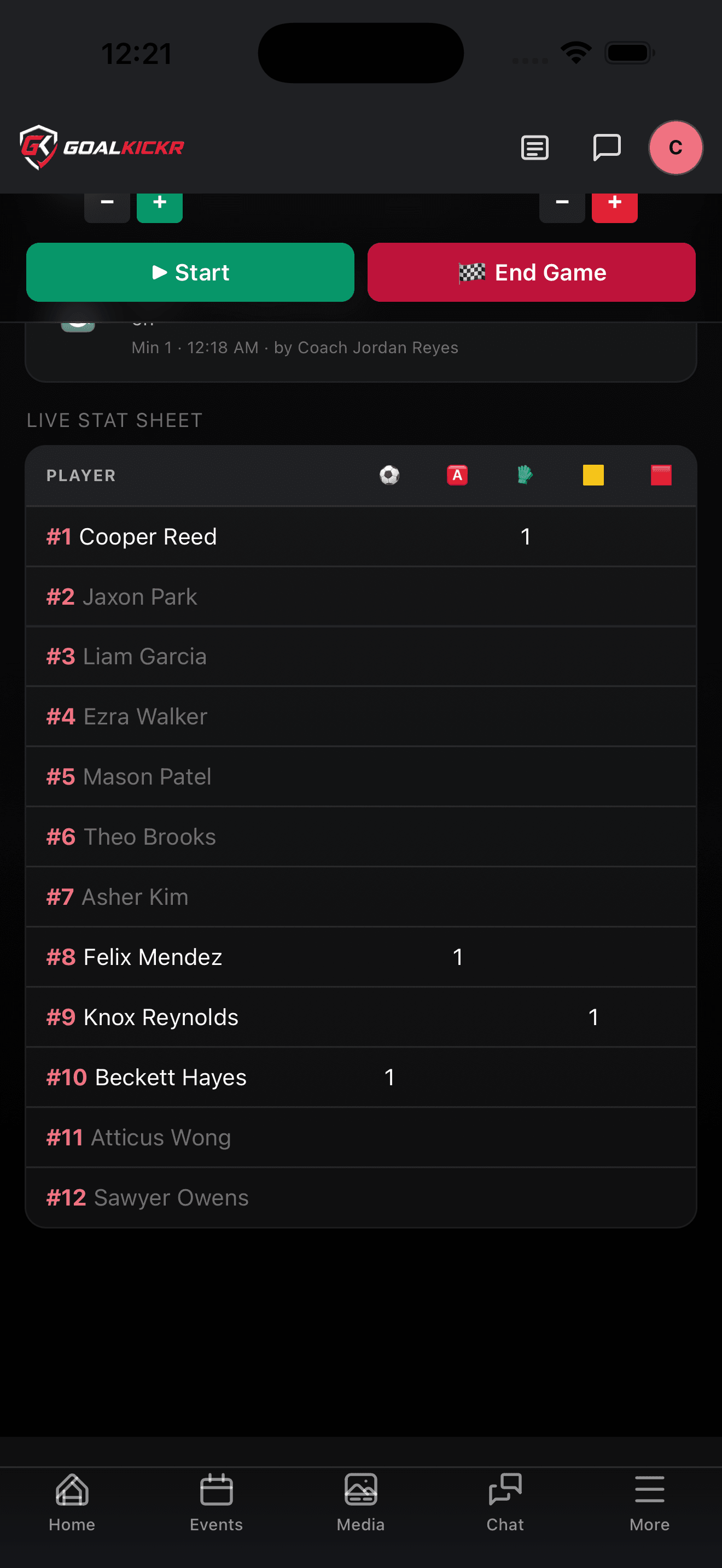 Stats roll up live